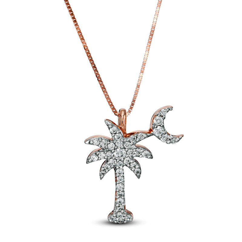 0.17 CT. T.W. Palm Tree with Moon Pendant in 14K Rose Gold