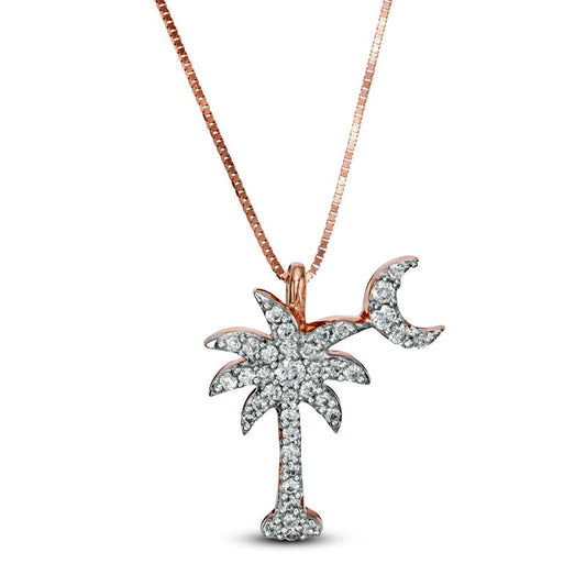 0.17 CT. T.W. Palm Tree with Moon Pendant in 14K Rose Gold