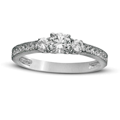 0.75 CT. T.W. Natural Diamond Three Stone Engagement Ring in Solid 14K White Gold