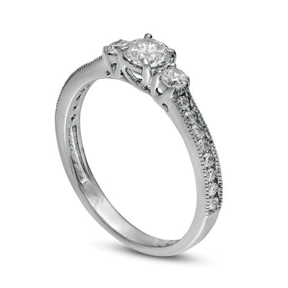 0.75 CT. T.W. Natural Diamond Three Stone Engagement Ring in Solid 14K White Gold