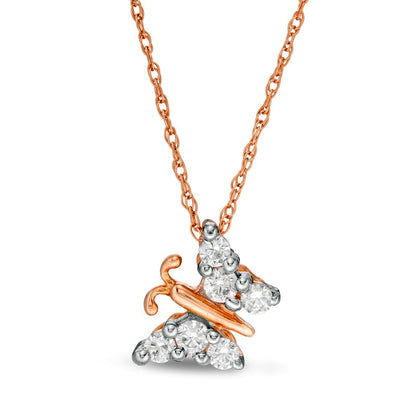 0.2 CT. T.W. Composite Natural Diamond Tilted Butterfly Pendant in 10K Rose Gold