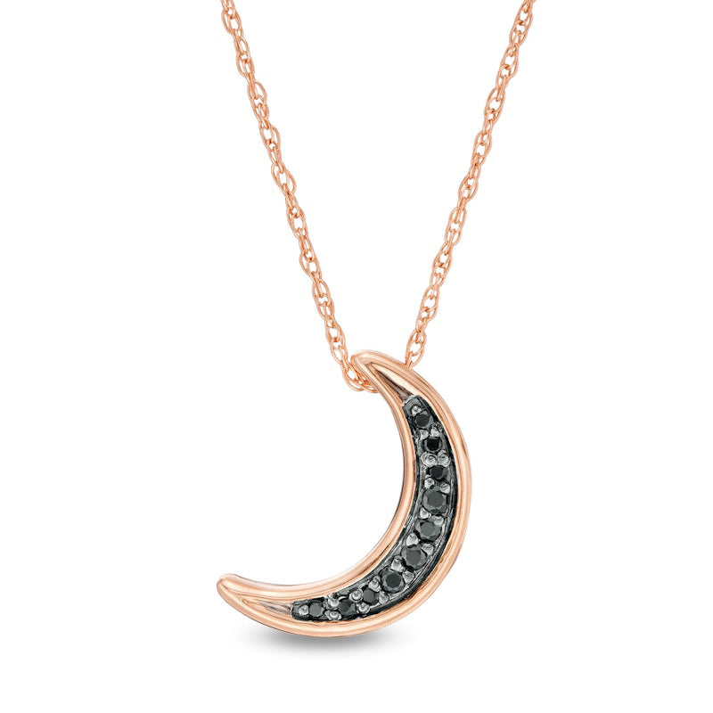 0.05 CT. T.W. Enhanced Black Natural Diamond Crescent Moon Pendant in 10K Rose Gold