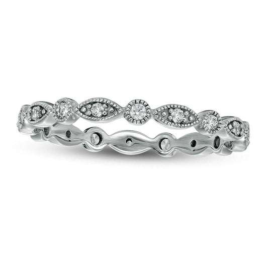 0.20 CT. T.W. Natural Diamond Marquise and Circle Alternating Antique Vintage-Style Eternity Anniversary Band in Solid 10K White Gold