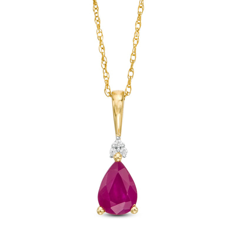Pear-Shaped Ruby and Natural Diamond Accent Tri-Top Pendant in 10K Yellow Gold