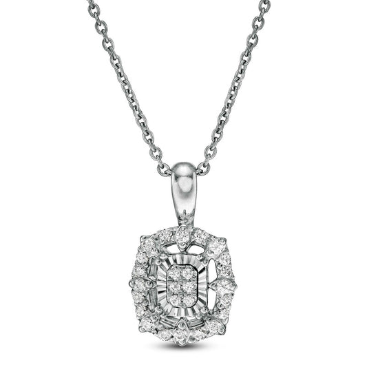 0.17 CT. T.W. Composite Natural Diamond Octagonal Frame Pendant in 14K White Gold