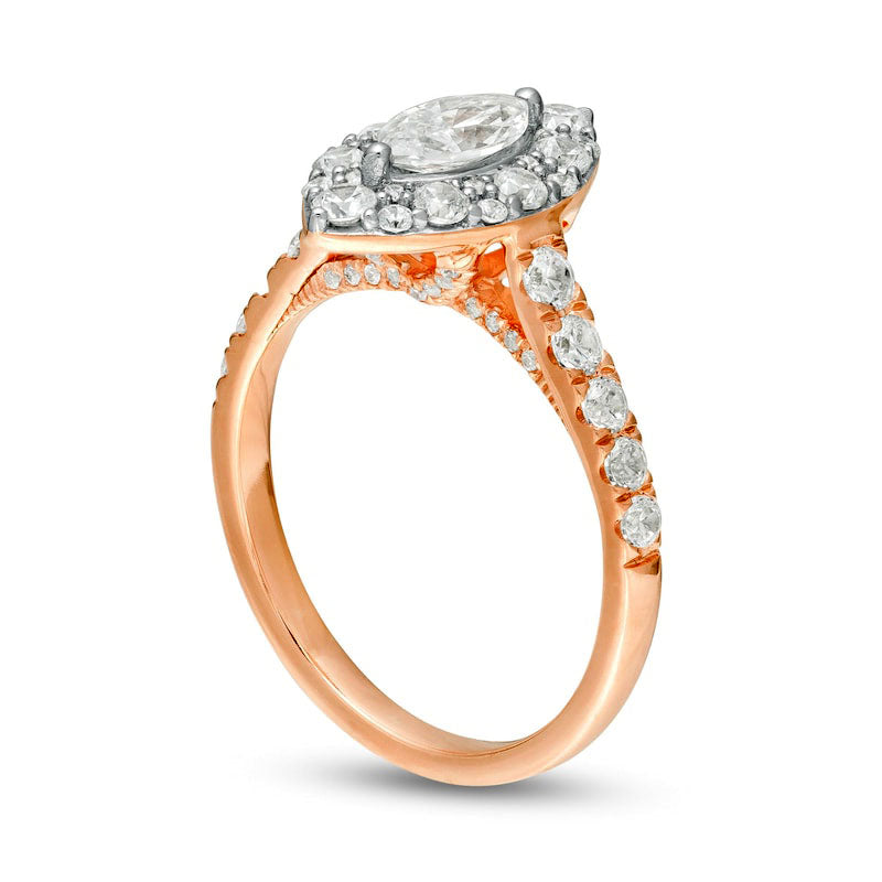 1.5 CT. T.W. Marquise Natural Diamond Frame Engagement Ring in Solid 14K Two-Tone Gold