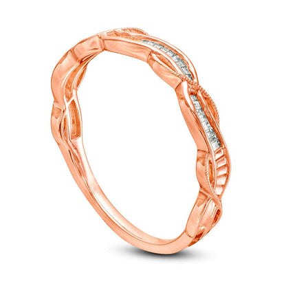 0.17 CT. T.W. Baguette Natural Diamond Antique Vintage-Style Twist Anniversary Band in Solid 10K Rose Gold
