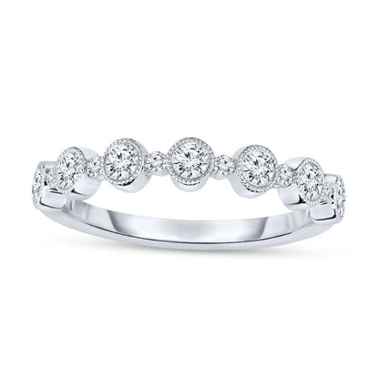 0.50 CT. T.W. Natural Diamond Alternating Antique Vintage-Style Stackable Band in Solid 14K White Gold