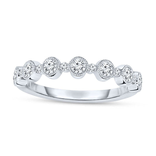 0.50 CT. T.W. Natural Diamond Alternating Antique Vintage-Style Stackable Band in Solid 14K White Gold