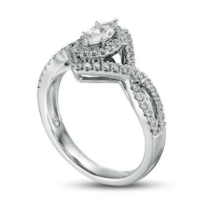 0.75 CT. T.W. Marquise Natural Diamond Frame Twist Shank Engagement Ring in Solid 14K White Gold
