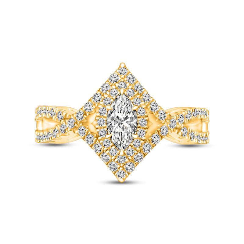 0.75 CT. T.W. Marquise Natural Diamond Frame Split Shank Engagement Ring in Solid 14K Gold
