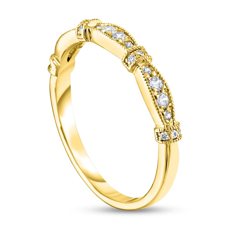 0.20 CT. T.W. Natural Diamond Alternating Collar Antique Vintage-Style Stackable Band in Solid 14K Gold