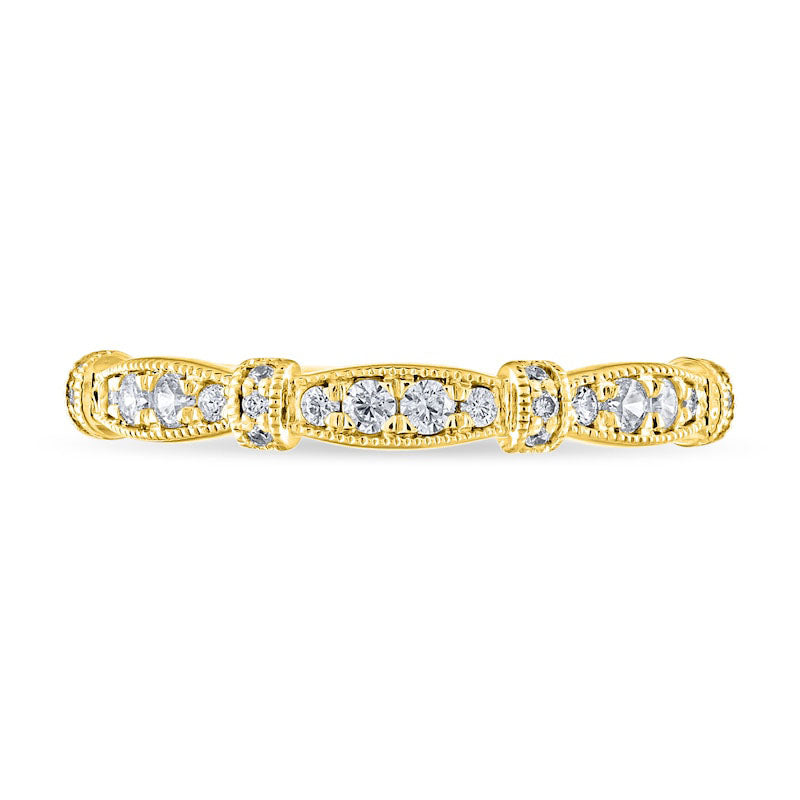 0.20 CT. T.W. Natural Diamond Alternating Collar Antique Vintage-Style Stackable Band in Solid 14K Gold