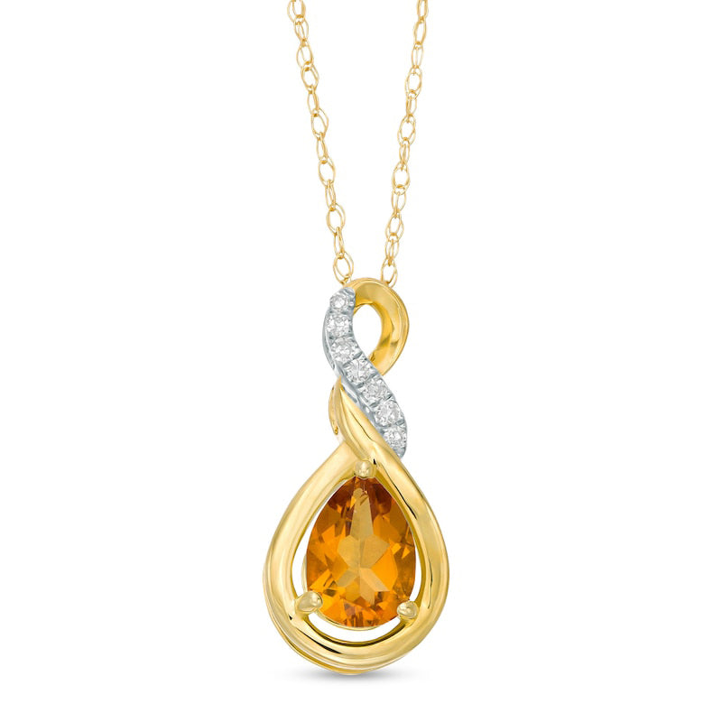Pear-Shaped Citrine and Natural Diamond Accent Cascading Teardrop Pendant in 10K Yellow Gold
