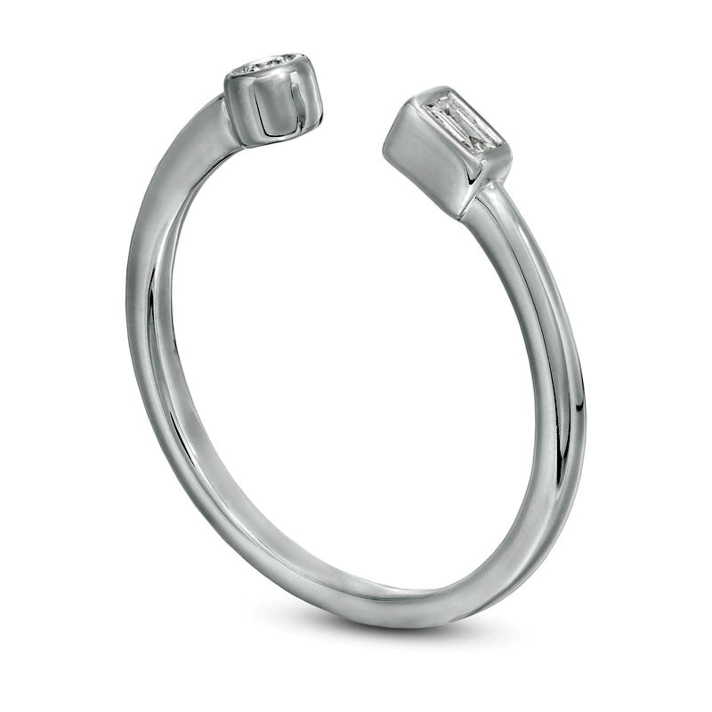 0.05 CT. T.W. Baguette and Round Natural Diamond Open Shank Ring in Solid 10K White Gold