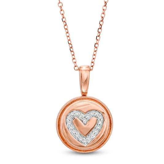 0.05 CT. T.W. Natural Diamond Heart Outline Beaded Frame Disc Pendant in 14K Rose Gold