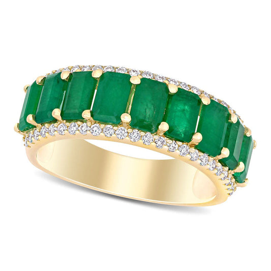 Emerald-Cut Emerald and 0.25 CT. T.W. Natural Diamond Edge Band in Solid 14K Gold