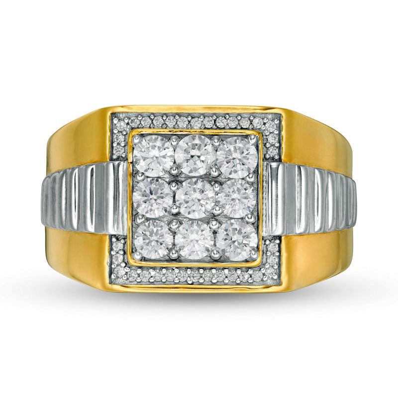 Men's 1.0 CT. T.W. Square Composite Natural Diamond Ribbed Shank Ring in Solid 10K Two-Tone Gold