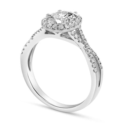 1.0 CT. T.W. Oval Natural Diamond Frame Twist Shank Engagement Ring in Solid 18K White Gold (G/SI2)