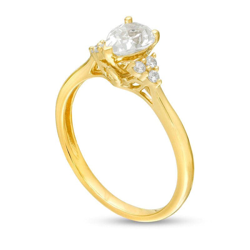 0.63 CT. T.W. Pear-Shaped Natural Diamond Tri-Sides Engagement Ring in Solid 14K Gold