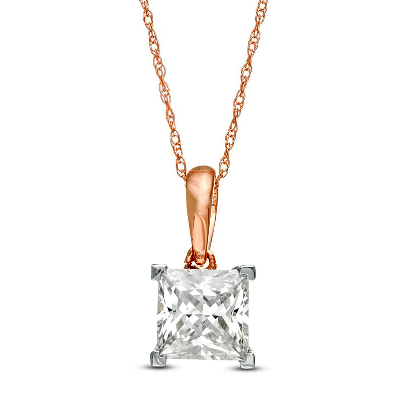 1 CT. Princess-Cut Natural Clarity Enhanced Solitaire Pendant in 10K Rose Gold
