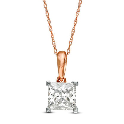 1 CT. Princess-Cut Natural Clarity Enhanced Solitaire Pendant in 10K Rose Gold