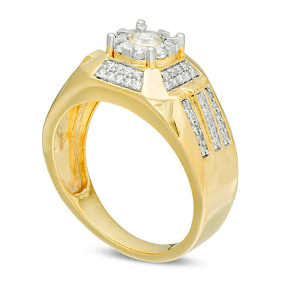 Men's 0.75 CT. T.W. Natural Diamond Cross Ring in Solid 10K Yellow Gold