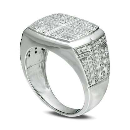 Men's 0.88 CT. T.W. Natural Diamond Bold Cross Signet Ring in Solid 10K White Gold