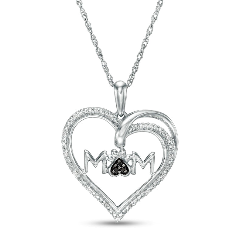 0.05 CT. T.W. Enhanced Black and White Natural Diamond Heart "MOM" Pendant in Sterling Silver
