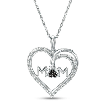 0.05 CT. T.W. Enhanced Black and White Natural Diamond Heart "MOM" Pendant in Sterling Silver