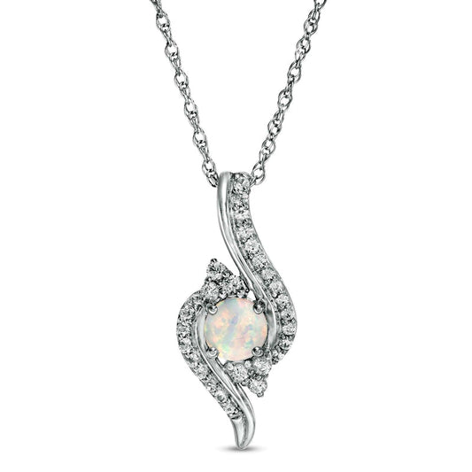 5.0mm Lab-Created Opal and White Sapphire Tri-Sides Bypass Pendant in Sterling Silver