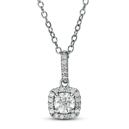 0.5 CT. T.W. Natural Diamond Cushion Frame Pendant in 14K White Gold