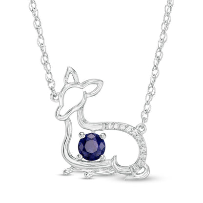 4.0mm Lab-Created Blue Sapphire and Diamond Accent Fawn Necklace in Sterling Silver