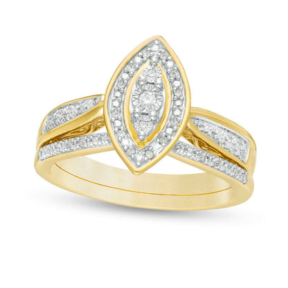 0.17 CT. T.W. Composite Natural Diamond Marquise Frame Bridal Engagement Ring Set in Sterling Silver with Solid 14K Gold Plate