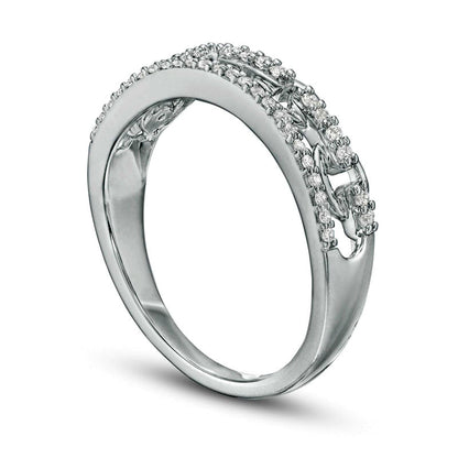 0.20 CT. T.W. Natural Diamond Edge Chain Link Ring in Solid 10K White Gold
