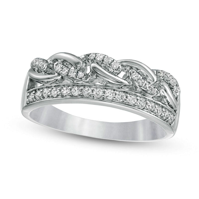 0.25 CT. T.W. Natural Diamond Edge Twist Chain Link Ring in Solid 10K White Gold