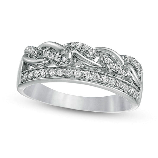 0.25 CT. T.W. Natural Diamond Edge Twist Chain Link Ring in Solid 10K White Gold