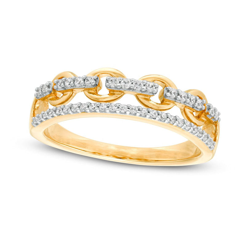 0.20 CT. T.W. Natural Diamond Edge Chain Link Ring in Solid 10K Yellow Gold