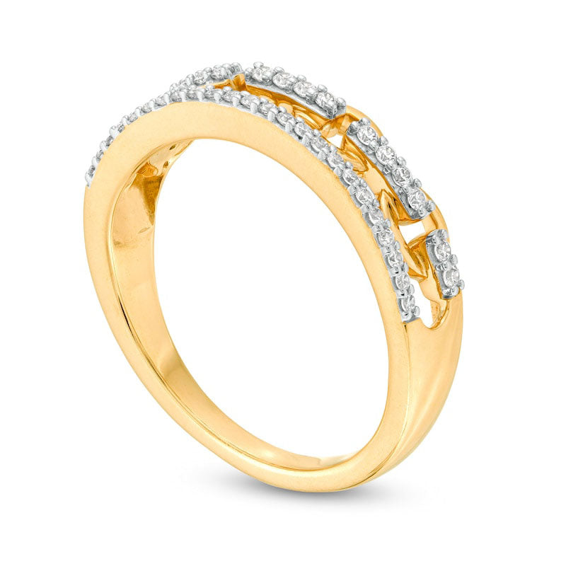 0.20 CT. T.W. Natural Diamond Edge Chain Link Ring in Solid 10K Yellow Gold