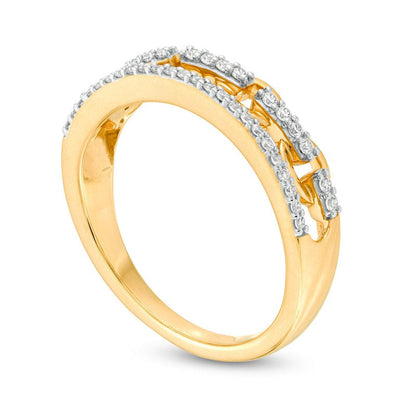 0.20 CT. T.W. Natural Diamond Edge Chain Link Ring in Solid 10K Yellow Gold