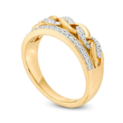 0.25 CT. T.W. Natural Diamond Edge Twist Chain Link Ring in Solid 10K Yellow Gold