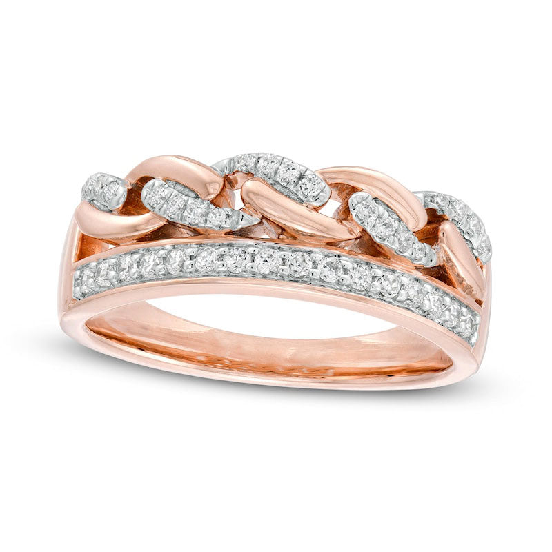 0.25 CT. T.W. Natural Diamond Edge Twist Chain Link Ring in Solid 10K Rose Gold
