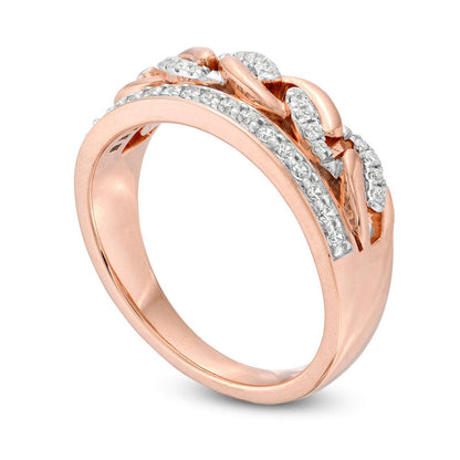 0.25 CT. T.W. Natural Diamond Edge Twist Chain Link Ring in Solid 10K Rose Gold