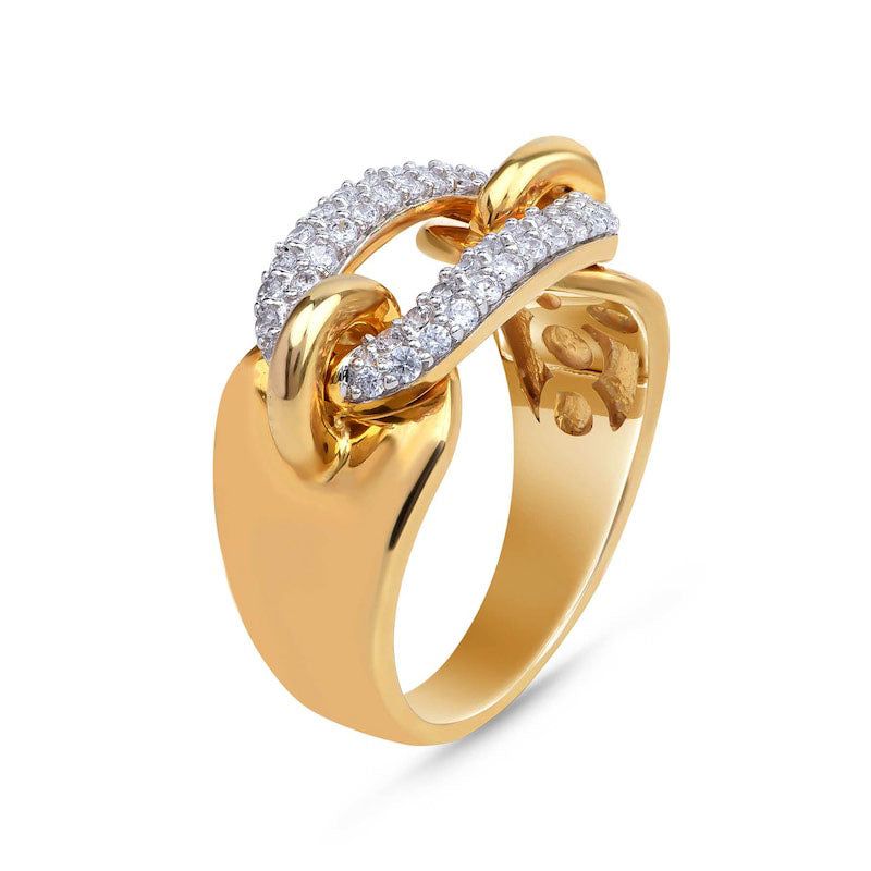 0.50 CT. T.W. Natural Diamond Single Chain Link Ring in Solid 10K Yellow Gold
