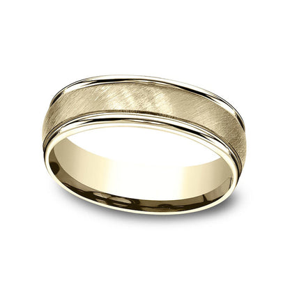 Ladies' 6.0mm Brushed Finish Comfort-Fit Wedding Band in Solid 10K Yellow Gold