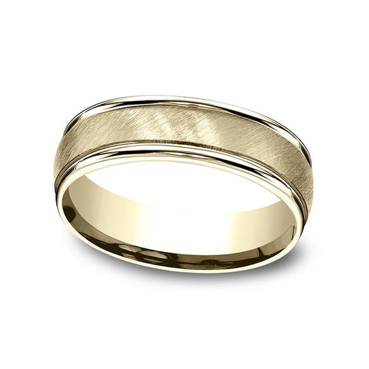 Ladies' 6.0mm Brushed Finish Comfort-Fit Wedding Band in Solid 10K Yellow Gold