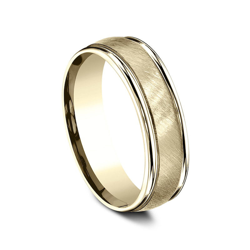 Ladies' 6.0mm Brushed Finish Comfort-Fit Wedding Band in Solid 10K Yellow Gold