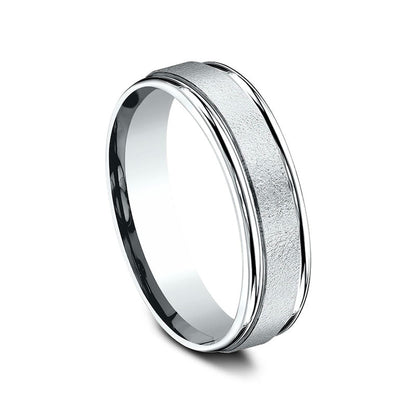 Ladies' 6.0mm Sandblast Textured Comfort-Fit Wedding Band in Solid 10K White Gold