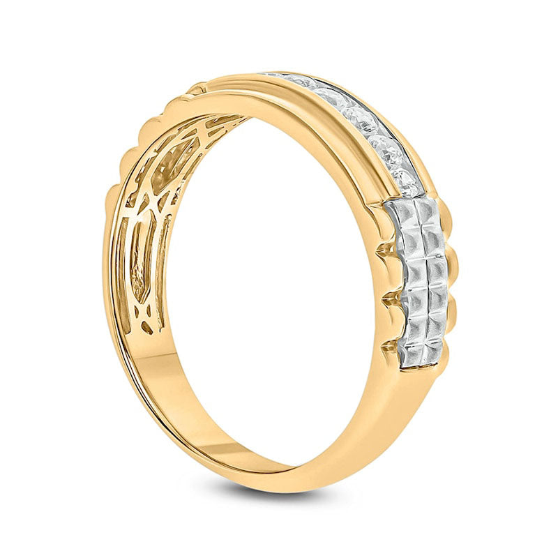 Men's 0.33 CT. T.W. Natural Diamond Ribbed Shank Wedding Band in Solid 10K Two-Tone Gold