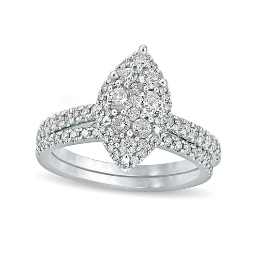 1.0 CT. T.W. Composite Marquise Natural Diamond Bridal Engagement Ring Set in Solid 10K White Gold